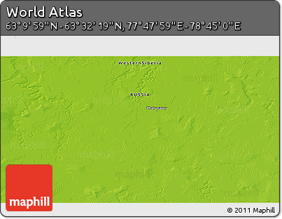 Physical 3D Map of the Area around 63° 21' 9" N, 78° 16' 30" E