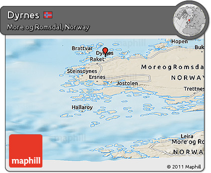 Shaded Relief Panoramic Map of Dyrnes