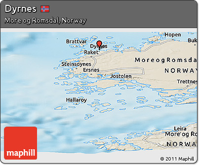 Shaded Relief Panoramic Map of Dyrnes