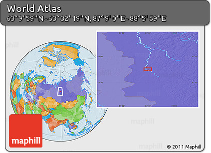 Political Location Map of the Area around 63° 21' 9" N, 87° 37' 30" E