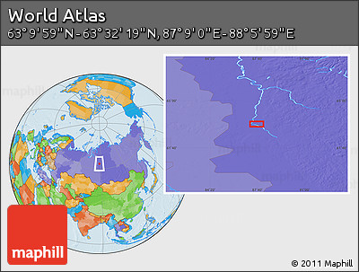 Political Location Map of the Area around 63° 21' 9" N, 87° 37' 30" E