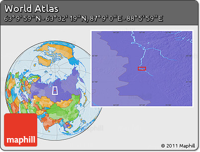 Political Location Map of the Area around 63° 21' 9" N, 87° 37' 30" E