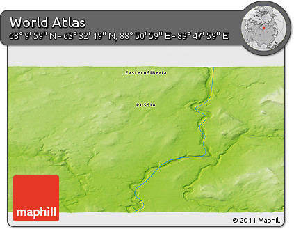 Physical 3D Map of the Area around 63° 21' 9" N, 89° 19' 29" E