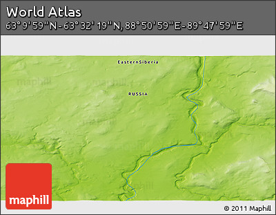 Physical 3D Map of the Area around 63° 21' 9" N, 89° 19' 29" E