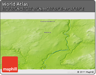 Physical 3D Map of the Area around 63° 21' 9" N, 89° 19' 29" E