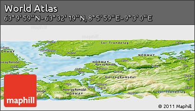 Physical Panoramic Map of the Area around 63° 21' 9" N, 8° 34' 29" E