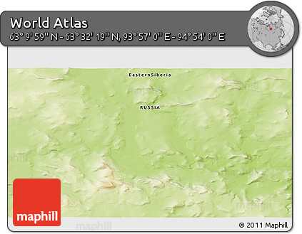 Physical 3D Map of the Area around 63° 21' 9" N, 94° 25' 30" E