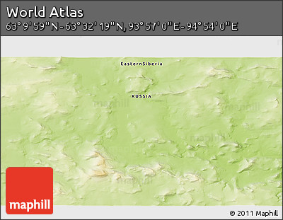 Physical 3D Map of the Area around 63° 21' 9" N, 94° 25' 30" E