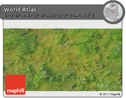 Satellite 3D Map of the Area around 63° 21' 9" N, 94° 25' 30" E
