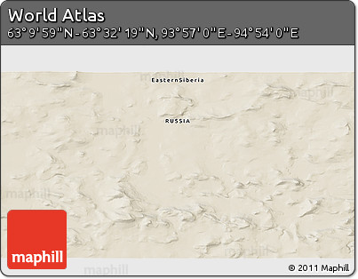Shaded Relief 3D Map of the Area around 63° 21' 9" N, 94° 25' 30" E