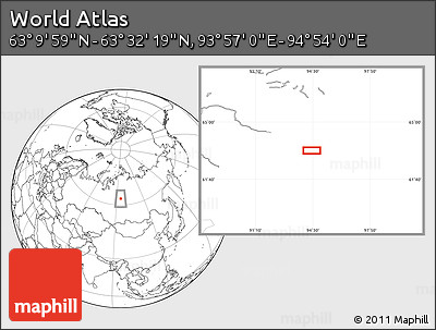 Blank Location Map of the Area around 63° 21' 9" N, 94° 25' 30" E