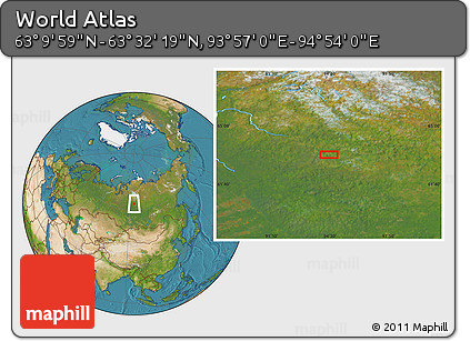 Satellite Location Map of the Area around 63° 21' 9" N, 94° 25' 30" E