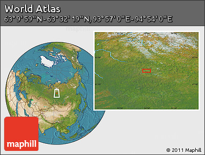 Satellite Location Map of the Area around 63° 21' 9" N, 94° 25' 30" E