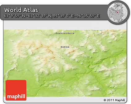 Physical 3D Map of the Area around 63° 21' 9" N, 96° 7' 30" E