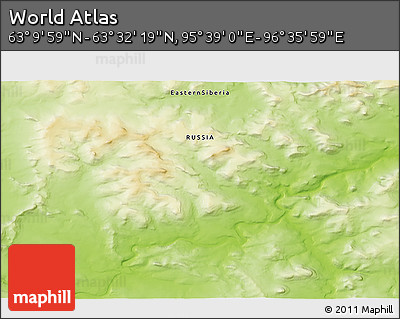 Physical 3D Map of the Area around 63° 21' 9" N, 96° 7' 30" E