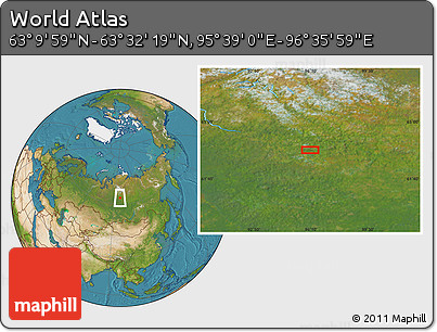 Satellite Location Map of the Area around 63° 21' 9" N, 96° 7' 30" E