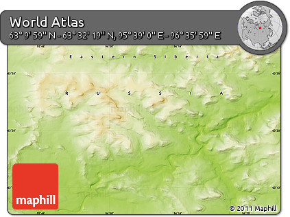 Physical Map of the Area around 63° 21' 9" N, 96° 7' 30" E
