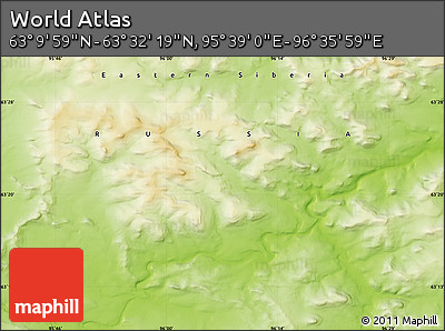 Physical Map of the Area around 63° 21' 9" N, 96° 7' 30" E