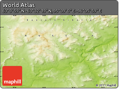 Physical Map of the Area around 63° 21' 9" N, 96° 7' 30" E