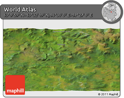 Satellite 3D Map of the Area around 63° 21' 9" N, 96° 58' 29" E