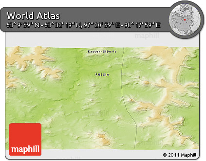 Physical 3D Map of the Area around 63° 21' 9" N, 97° 49' 29" E