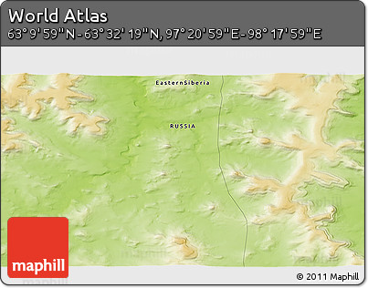Physical 3D Map of the Area around 63° 21' 9" N, 97° 49' 29" E
