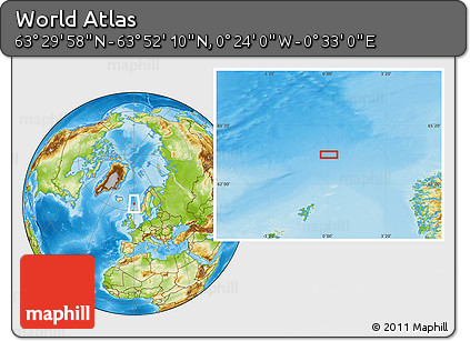 Physical Location Map of the Area around 63° 41' 4" N, 0° 4' 30" E
