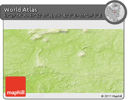 Physical 3D Map of the Area around 63° 41' 4" N, 107° 10' 30" E