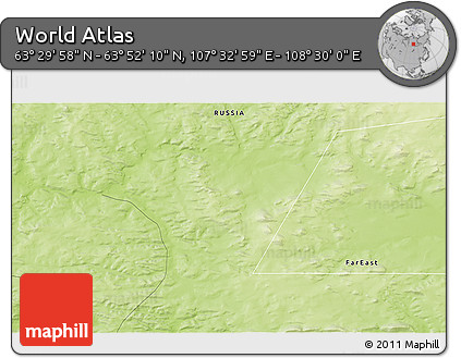 Physical 3D Map of the Area around 63° 41' 4" N, 108° 1' 30" E