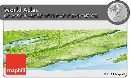 Physical Panoramic Map of the Area around 63° 41' 4" N, 10° 16' 30" E