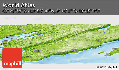 Physical Panoramic Map of the Area around 63° 41' 4" N, 10° 16' 30" E