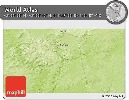Physical 3D Map of the Area around 63° 41' 4" N, 112° 16' 30" E