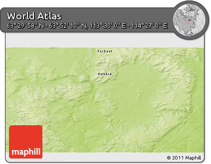 Physical 3D Map of the Area around 63° 41' 4" N, 113° 58' 29" E