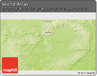 Physical 3D Map of the Area around 63° 41' 4" N, 113° 58' 29" E