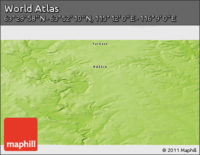 Physical 3D Map of the Area around 63° 41' 4" N, 115° 40' 30" E