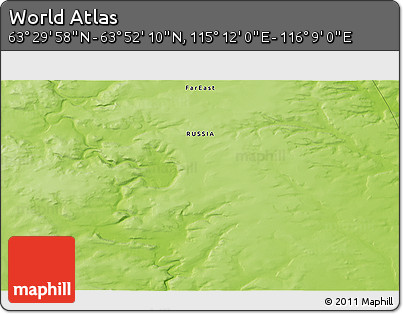 Physical 3D Map of the Area around 63° 41' 4" N, 115° 40' 30" E