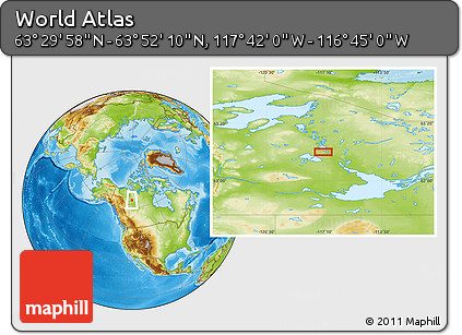 Physical Location Map of the Area around 63° 41' 4" N, 117° 13' 29" W