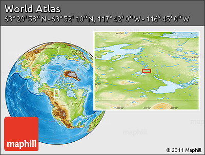 Physical Location Map of the Area around 63° 41' 4" N, 117° 13' 29" W