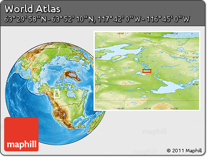 Physical Location Map of the Area around 63° 41' 4" N, 117° 13' 29" W