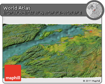 Satellite 3D Map of the Area around 63° 41' 4" N, 11° 7' 30" E