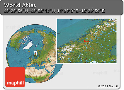 Satellite Location Map of the Area around 63° 41' 4" N, 11° 58' 29" E