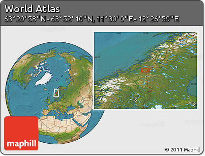 Satellite Location Map of the Area around 63° 41' 4" N, 11° 58' 29" E