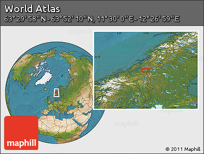 Satellite Location Map of the Area around 63° 41' 4" N, 11° 58' 29" E