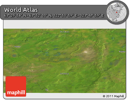 Satellite 3D Map of the Area around 63° 41' 4" N, 123° 19' 29" E
