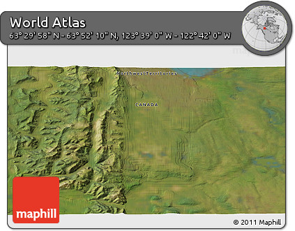 Satellite 3D Map of the Area around 63° 41' 4" N, 123° 10' 30" W
