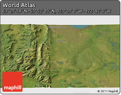 Satellite 3D Map of the Area around 63° 41' 4" N, 123° 10' 30" W