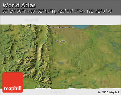 Satellite 3D Map of the Area around 63° 41' 4" N, 123° 10' 30" W