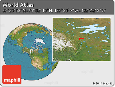 Satellite Location Map of the Area around 63° 41' 4" N, 123° 10' 30" W