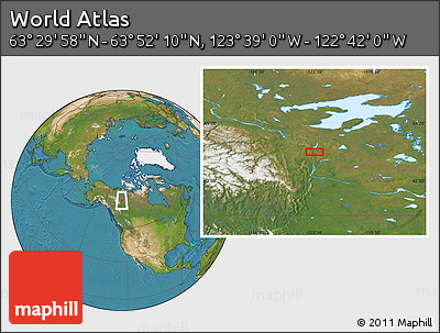 Satellite Location Map of the Area around 63° 41' 4" N, 123° 10' 30" W