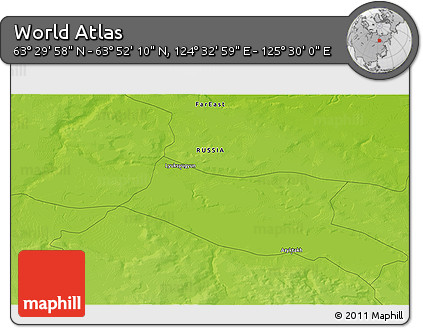 Physical 3D Map of the Area around 63° 41' 4" N, 125° 1' 30" E